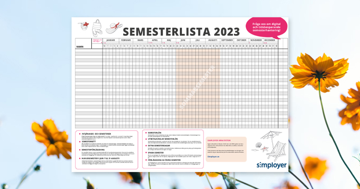 Semesterlistan 2023 Mall för semesterplanering Ladda ner